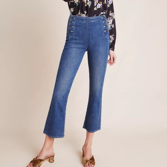 NWT Anthropologie MOTHER Sailor Tripper High-Rise Cropped Flare Jeans, Sz 27 - Picture 1 of 6